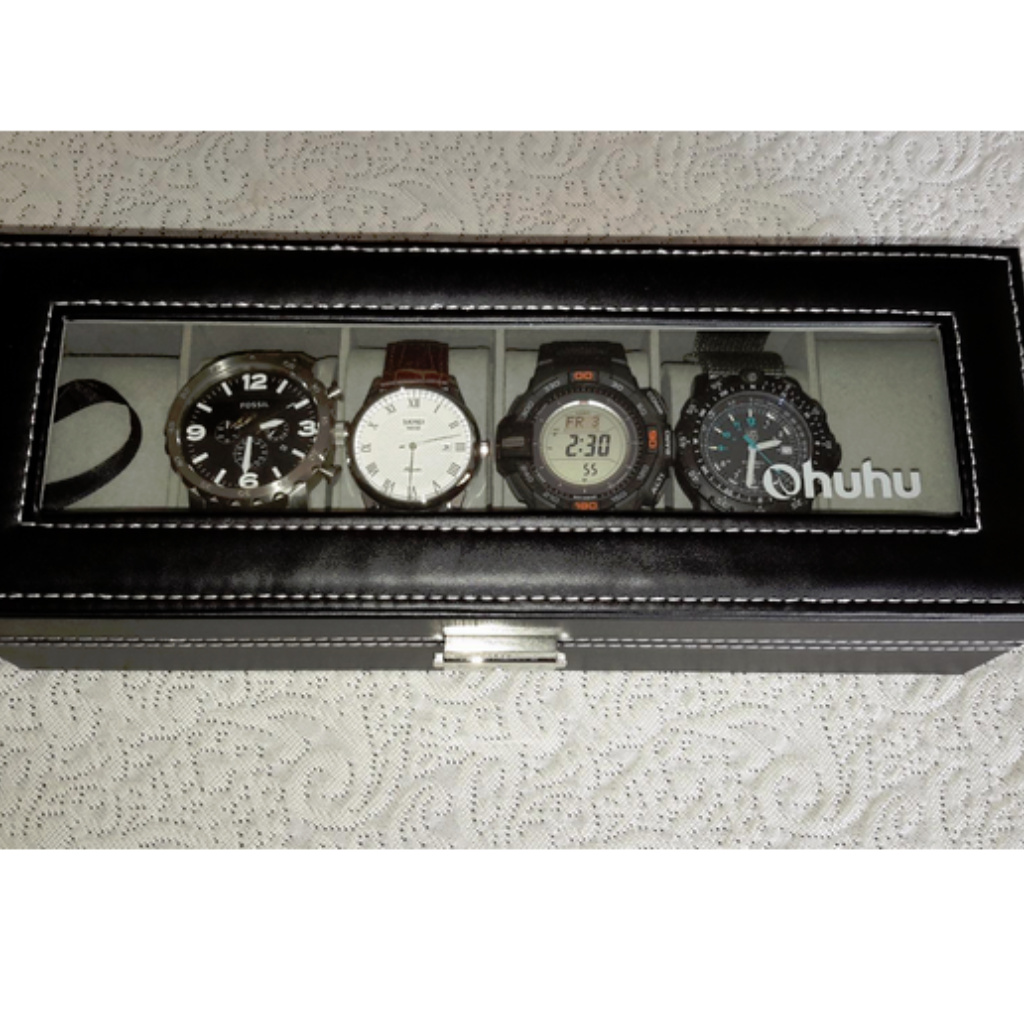New Mens Leather 6 Slot Organizer Watch Box